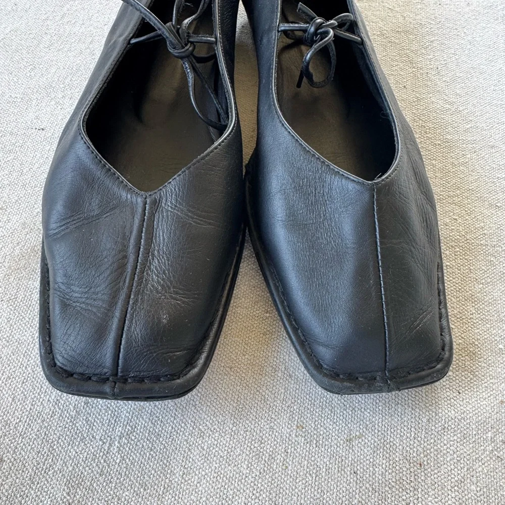 ALOHAS Sway Black Leather Ballet Flats Square Toe Tie Detail Size 39 (US 8-8.5) - Picture 5 of 8